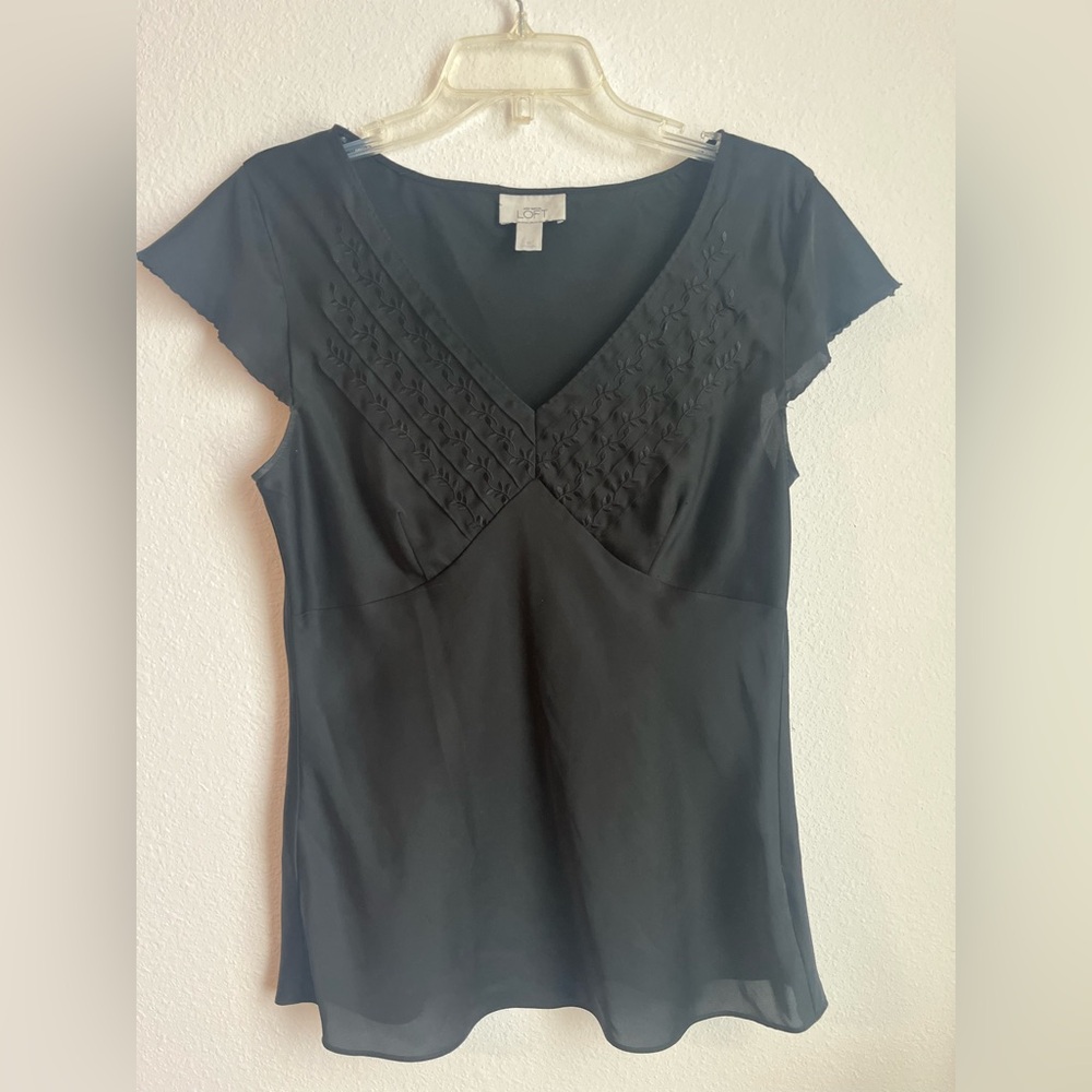 Black Short Sleeve Top with floral design